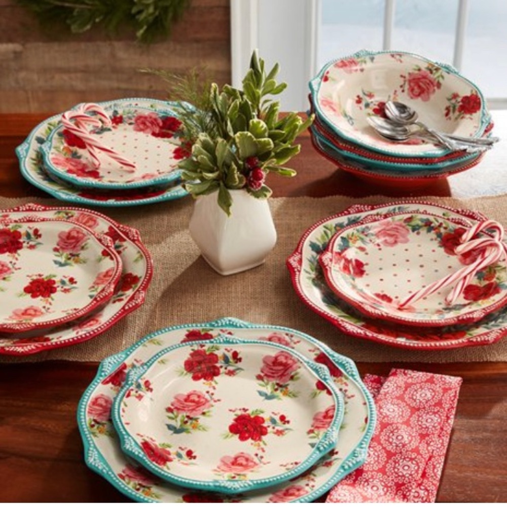 12-Piece Cheerful Rose Pioneer Woman Dinner Set NIB